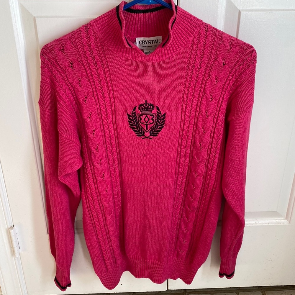 Hot Pink and Black Cable Knit Sweater